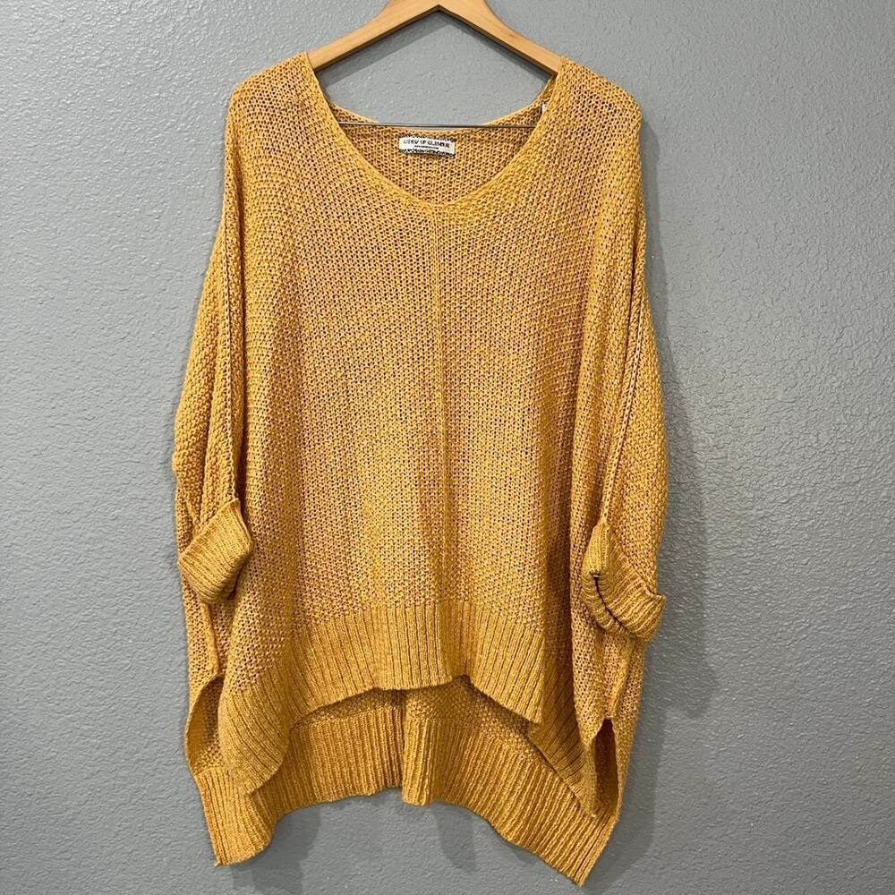 Giddy Up Glamour Yellow Oversized Boho Knit Sweater